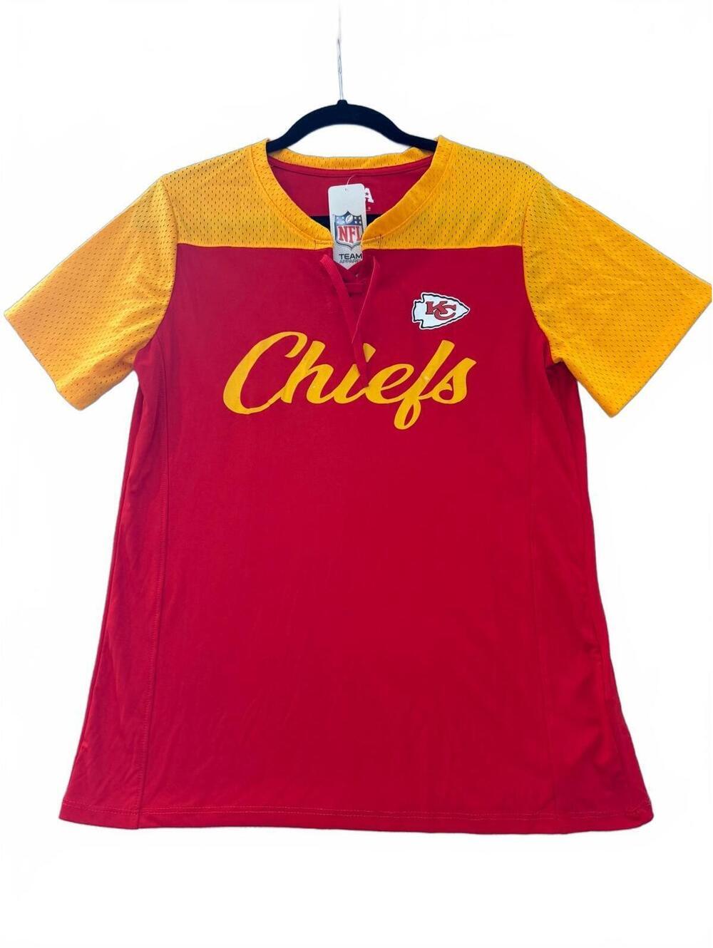 Kansas City Chiefs NFL Women’s Lace-Up V-Neck Jersey Style Shirt Size Large NWT